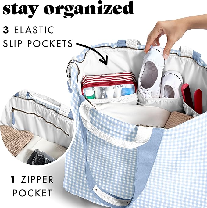 Fit & Fresh All The Things XL Beach Bag for Women, Oversized Travel Tote | Zip Closure, 3 Interior Pockets, 1 Large Zip Pocket, Dual Carry Handles, Canvas Weekender - Pool, College, Laundry, Groceries - Image 4