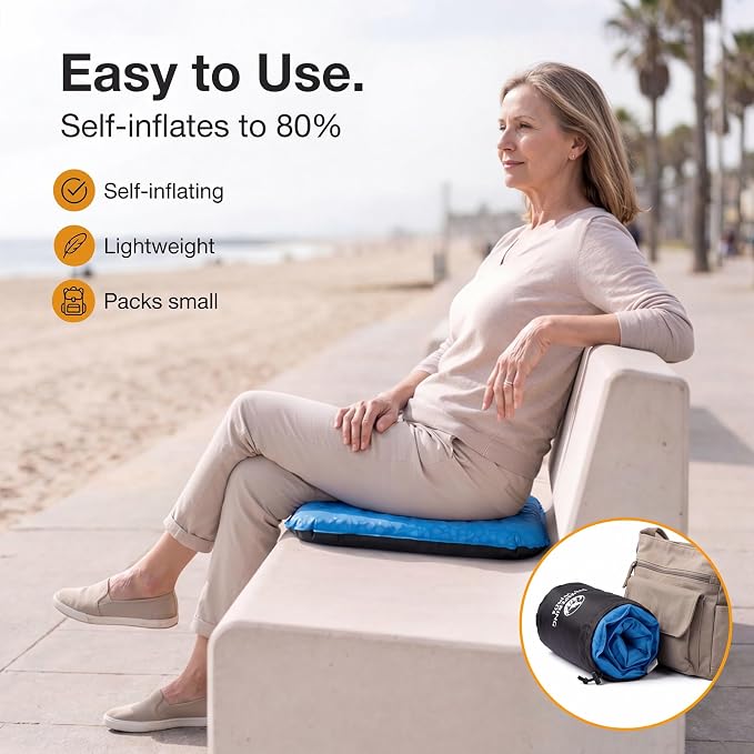 Whispering Winds Inflatable Seat Cushion | Comfortable & Packable Blow-up Foam Pad for Airplane Travel, Stadium Outdoors, Camping, Car & More - Image 6