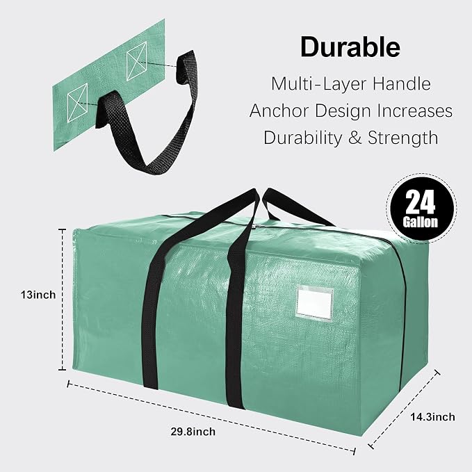 VELVETSURE 6 Pack Heavy Duty Large Moving Bags W/Backpack Straps - Strong Handles & Zippers, Storage Totes For Space Saving, Fold Flat, Alternative to Moving Box and Storage Bin, Teal - Image 2