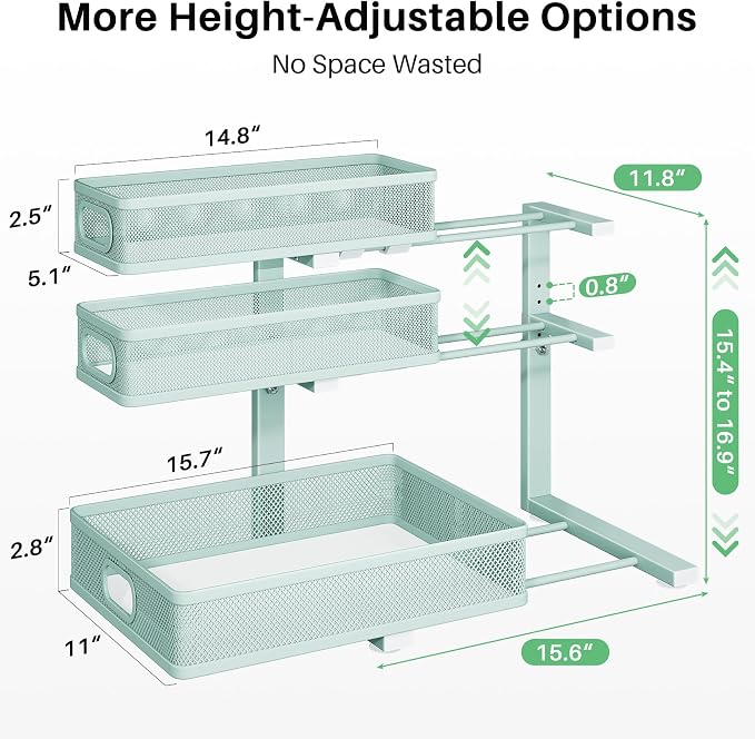 Under Sink Organizer, 1-Pack 3-Tier Height Adjustable Thickened Metal Pull out Cabinet Organizer Shelf, Slide out Storage Drawer Rack for Bathroom Kitchen Pantry Home Organization, LightBlue - Image 9