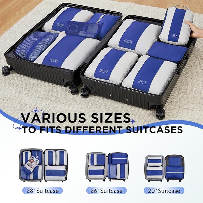 OlarHike 10 Set Compression Packing Cubes for Travel Essentials,Compressible Expandable Space Saver Bags for Organizing Clothes,Luggage Suitcase Garment Bags with Over 1000 pcs Mesh Holes(Klein Blue) - Image 8
