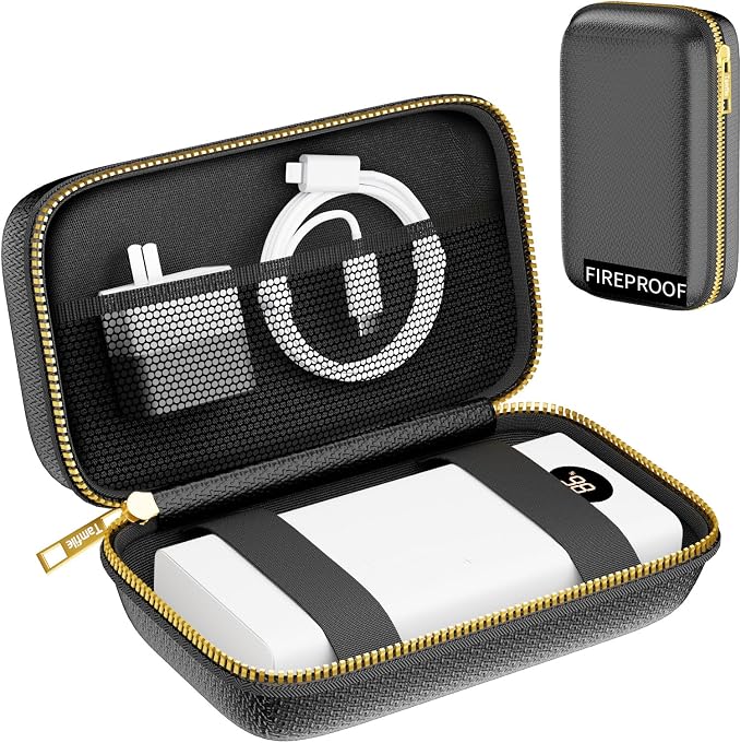 Electronics Travel Organizer, Hard Case Explosion-Proof Cables Carry Box | Fireproof Zipper, Compatible with Hard Drive, Fireproof Portable Safe Storage for Power Bank, Phone, Charger, Cord , Black by Tamfile