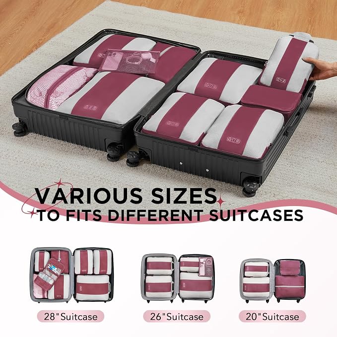 OlarHike 10 Set Compression Packing Cubes for Travel Essentials,Compressible Expandable Space Saver Bags for Organizing Clothes,Luggage Suitcase Garment Bags with Over 1000 pcs Mesh Holes(Wine Red) - Image 8