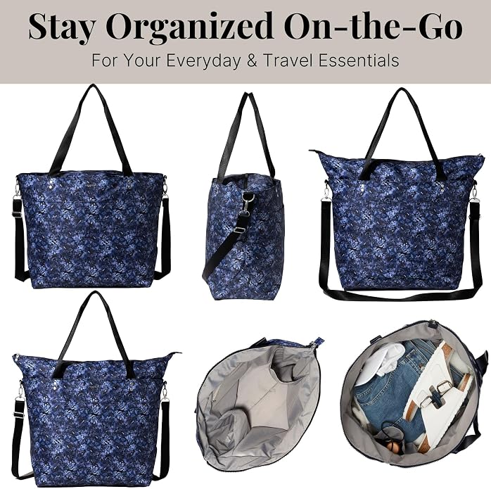 Baggallini Carryall Tote - Lightweight Nylon Zipper Top Weekender Travel Beach Bag w/Luggage Sleeve - Image 6