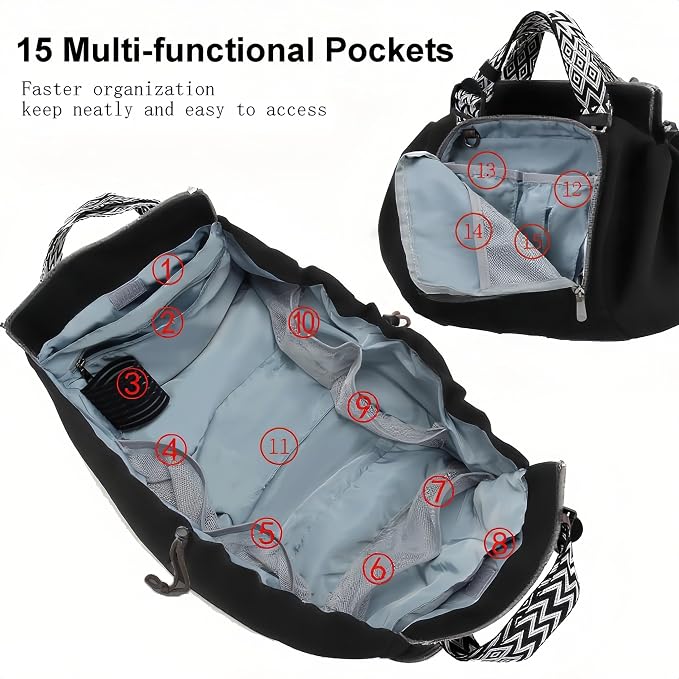 Tote Bag Large Capacity Lightweight Backpack with 15 Pockets Nylon Shoulder Bag for Car Travel Mother Bag - Image 5