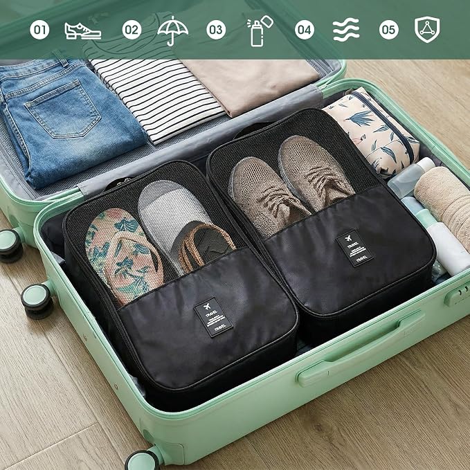3-Pack Shoe Bags for Travel, Waterproof Shoes Storage Pouch with 3 Layers, Holds 3 Pairs of Shoes, Portable Shoe Organizer for Women & Men (Black) - Image 7