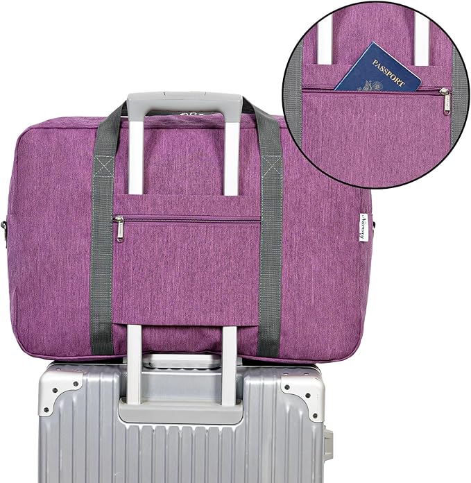 For United Airlines Foldable Carry on Bag 22x14x9 Travel Duffel Bag Packable luggage Duffle for Women and Men 40L (Dark Purple) - Image 5