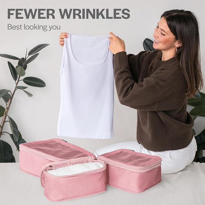 Compression Packing Cubes for Travel, 6-Pack, Pink | Solves overpacking, 6-Piece set fits most suitcases, 50% Space savings, Compression luggage organizer bags - Image 8