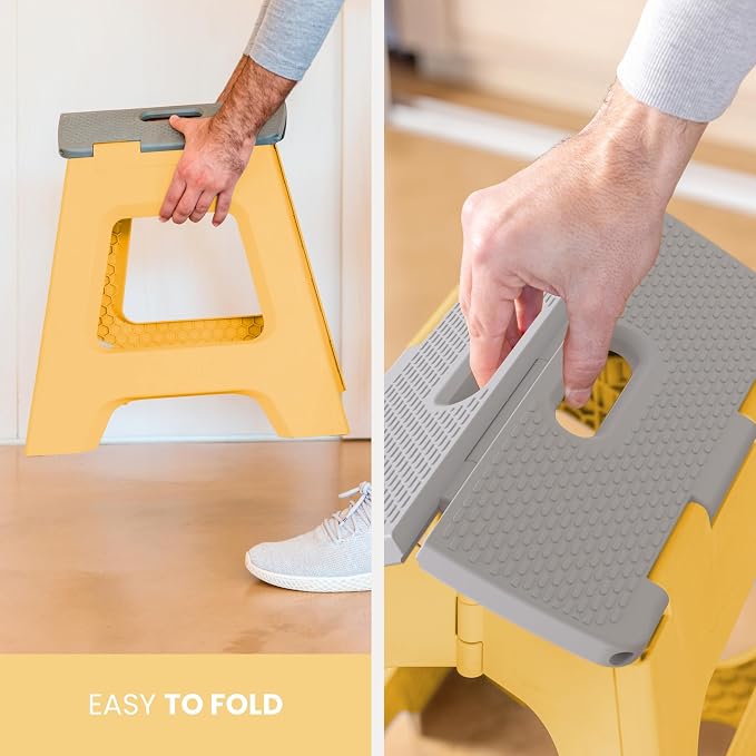 Vigar Compact Folding Step Stool, 12-1/2 in, Yellow | 12-1/2 in Foldable Stool, Lightweight Portable Design, Handle, Non Slip Surface, Space-Saving, Supports up to 330 lb - Image 8