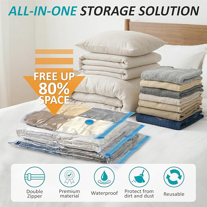Cozy Essential Vacuum Storage Bags, 80% Compression Vacuum Seal Space Saver Plastic Packaging Bags for Clothes, Blankets, Pillow, Bedding, Comforters, Sealer Clothing Storage,35 Combo - Image 2