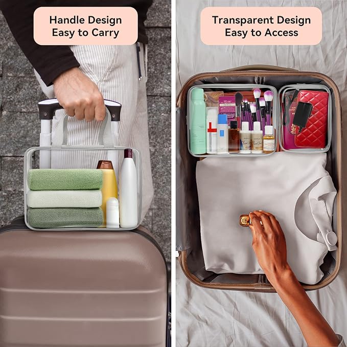 TISRATOK 10 PCS Clear Travel Bags for Toiletries, Clear Makeup Bags（Grey） | 3 Size plastic clear bags with zipper handbag, TSA approved cosmetic pouch for travel, swimsuit,toy storage bags - Image 5