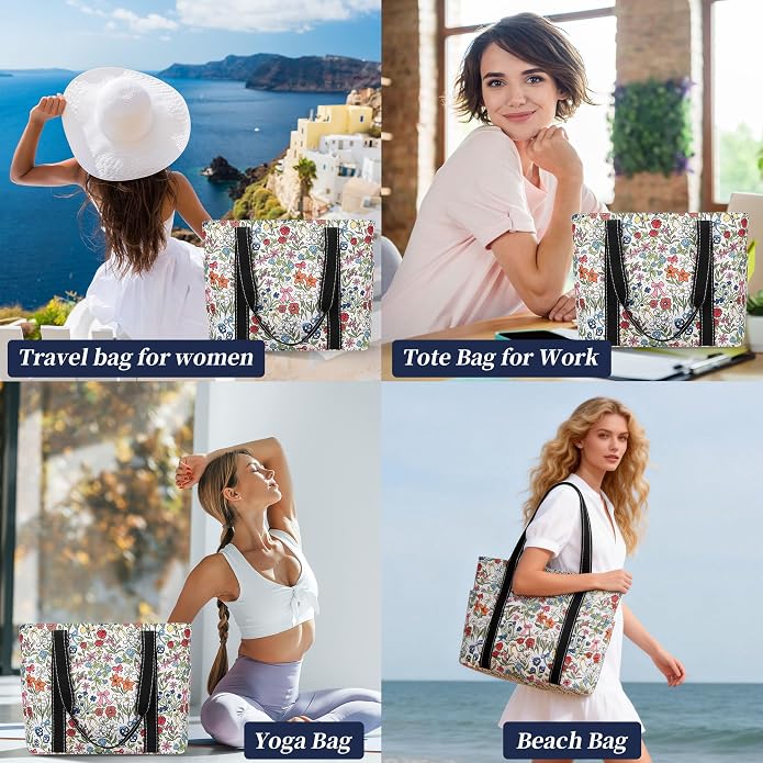 Tote Bag for Women with Laptop Compartment & Cup Holder,Nylon Bag for Work,Travel,Gym,Beach,Teacher,Nurse,School,Mom - Image 2