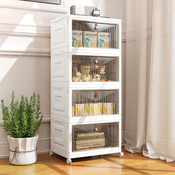 Wise Oannes Closet Organizers and storage, Storage cabinet with Wheels | Stackable Storage Bins with Wheels，Collapsible and Folds flat design to saves space, , Great for home, office, or garage - Image 7