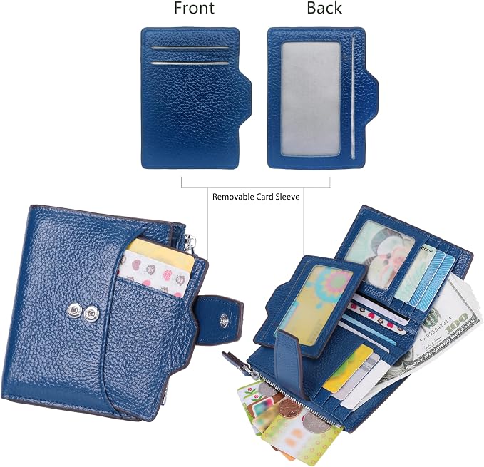 Women's RFID Blocking Leather Small Compact Bi-fold Zipper Pocket Wallet Card Case Purse with id Window - Image 3