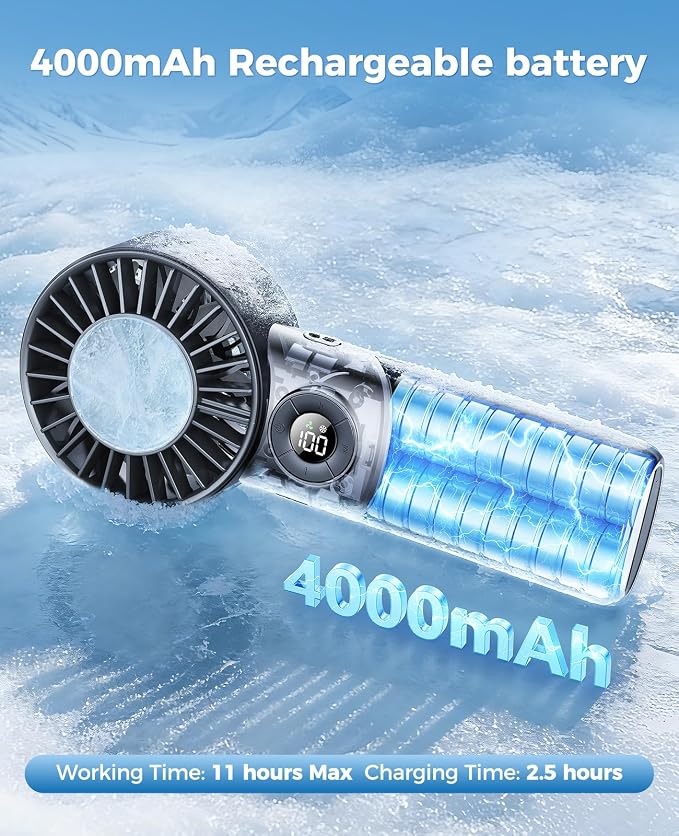 Portable Handheld Fan with Semiconductor Ice Cooling, 5 Seconds Cool Down | 4000mAh Handheld Fan/Table Fan/Neck fan 3 In 1, Rechargeable 10500 RPM Turbo cooling fan for Outdoor,Office,Camping,Travel - Image 5