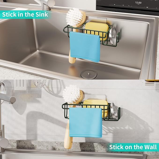 HapiRm Sink Caddy Sponge Holder - No Drill Sponge Holder for Kitchen Sink, Rustproof and Waterproof Kitchen Organizer - Green - Image 4