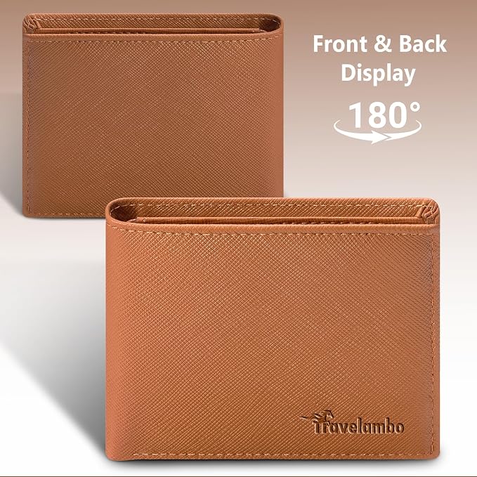 Travelambo Leather Wallet for Men, Slim Minimalist RFID Credit Card Holder | Mens Thin Bifold Pocket Wallet, Gift for Father, Crosshatch Brown - Image 6