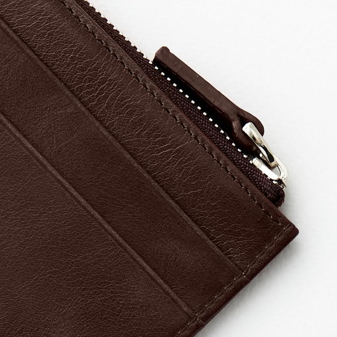 RFID Blocking Zipper Wallet, Slim Business Card Holder, Men & Women, Handcrafted Full-Grain Leather, Gift Box & Pouch, Christmas & Birthday, Brown - Image 6