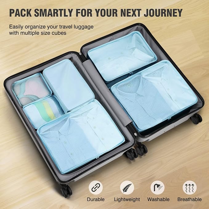 Mossio 6 Set Packing Cubes with Shoe Bag - Lightweight Travel Luggage Suitcase Organizers - Image 5