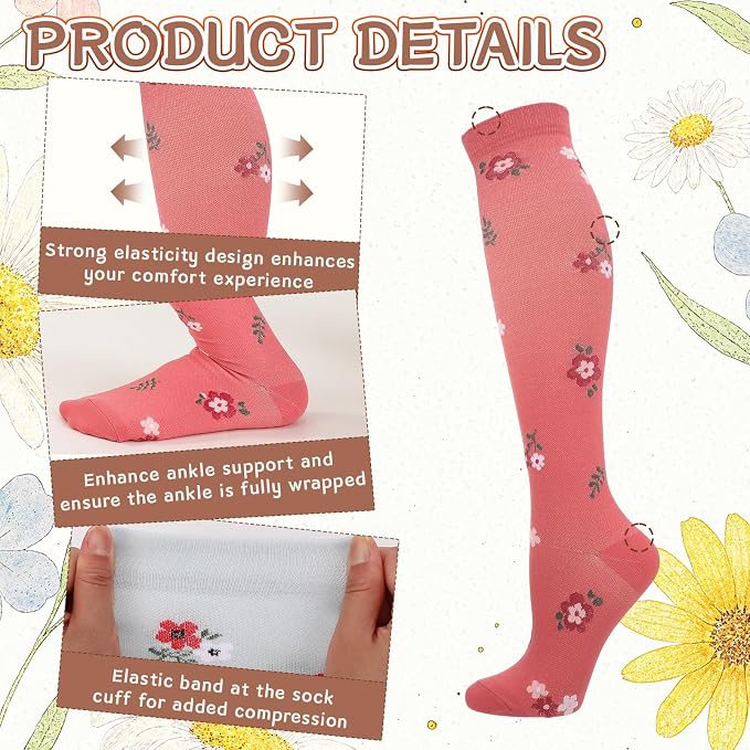 4/6 Pairs Compression Socks for Women 20-30mmHg Knee High Socks | Breathable Comfort Support Socks, Thick Cotton Fabric, Striped Ribbed Design, Fatigue Relief, For Nurses Flying Pregnancy - Image 3
