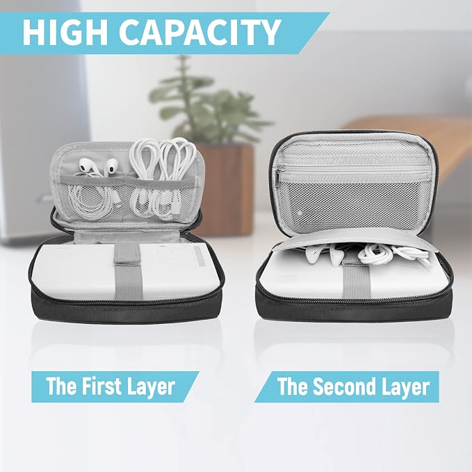Lcsmaokin Electronics Travel Organizer,Portable Waterproof Electronic Travel Storage Bag for Small Charging Cord Storage,Charger,Small Electronics,SD Card etc,for Travel,Business -Black - Image 3
