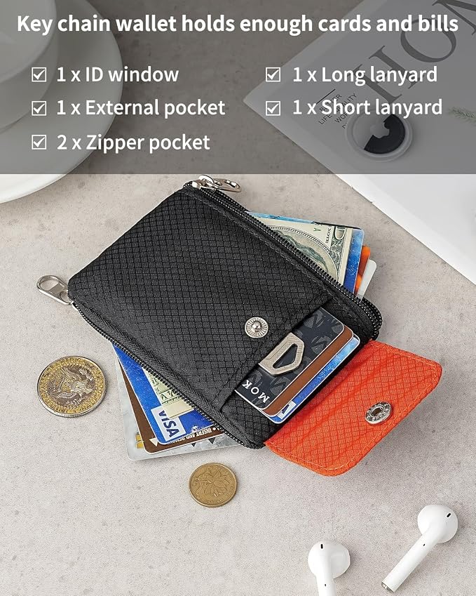 Artpaxy Minimalist Wallet For Mens Womens, Keychain RFID Blocking Zipper Small Wallet with ID Window 2 Lanyards,Water Resistant Travel Cash Card Coin Case Boys Girls - Image 5