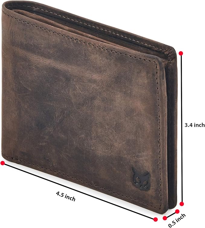Real Leather Mens Bifold Wallet RFID Blocking Slim Minimalist Front Pocket - Thin & Stylish with ID Window in Gift Box (Crazy Horse, Coffee) - Image 2
