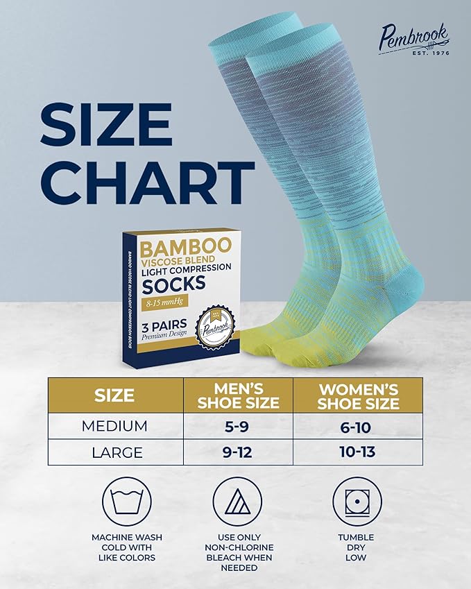 Pembrook® Bamboo Viscose Light Compression Socks - 3 Pairs | 8-15 mmhg Compression Socks | Knee High Comfort Support Socks - Image 6