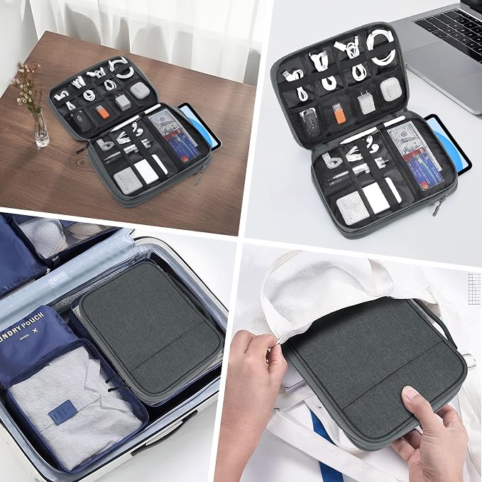 Dadanism Electronics Travel Organizer Case, Double Layers Cord Organizer | Travel All-in-One Storage Bag for Cable, Cord, iPad, Chargers, fits 9-11'' Tablets, Portable Tech Accessories Bag, Space Gray - Image 9