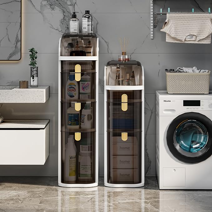 3-Tiers Slim Bathroom Storage Cabinet with Drawers & Tissue Box | Plastic Narrow Rolling Bathroom Tower Cart Waterproof & No Installation for Small Spaces Kitchen Laundry Living Room - Image 5