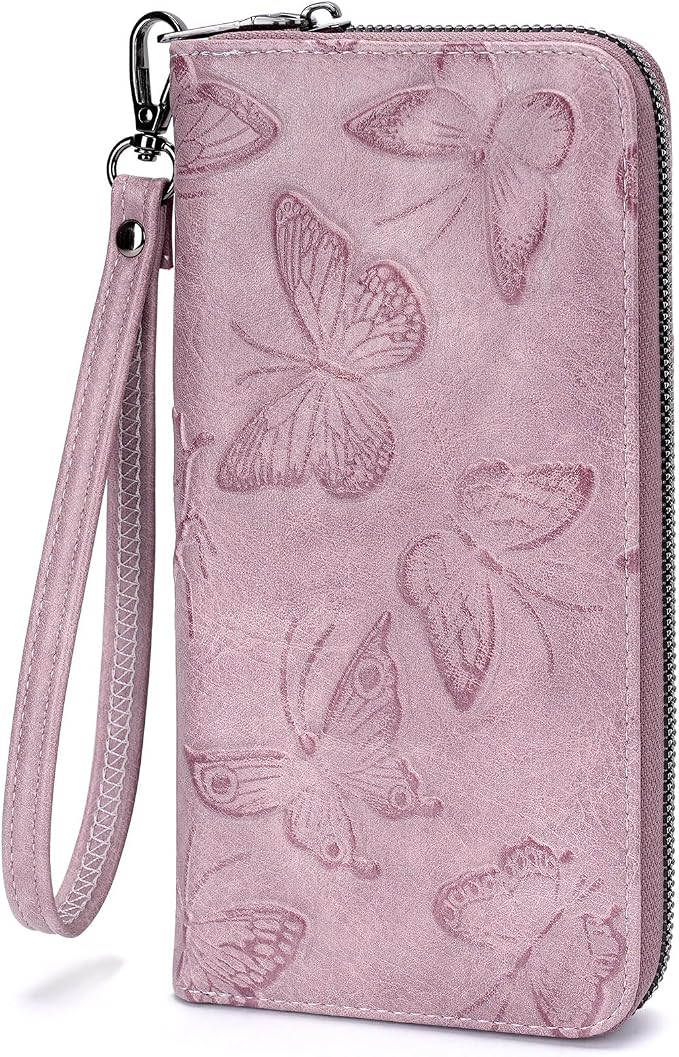 BELTANA Womens Wallet RFID Wallet Women with Passport Holder Butterfly Vegan Leather Multi Card Slots Wallets Large Capacity Wristlet Travel Purse for Women (Purple) by BestSeller
