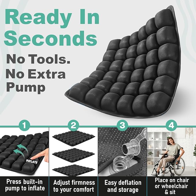 Airplane Seat Cushion, Travel Seat Cushion, Inflatable Wheelchair Cushion for Office Chairs, Stadium Seats with Built in Pump, Car, Office Chair, Tailbone Pain Relief - Image 3