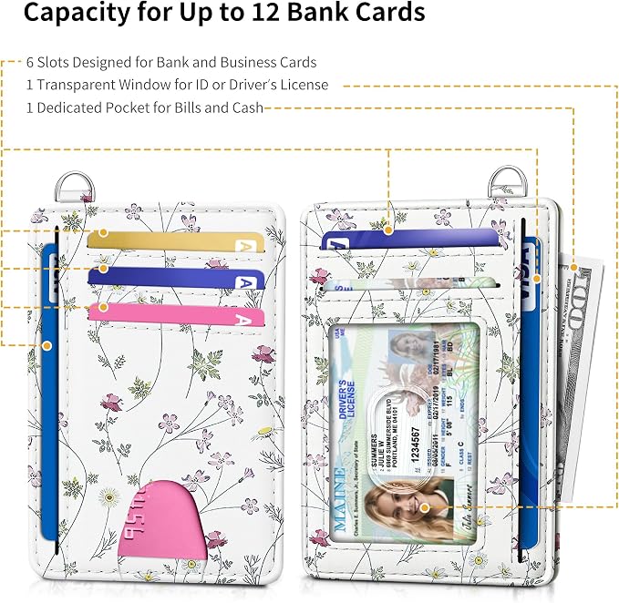 Mayski Slim Wallet, Credit Card Holder for Women, Minimalist Front Pocket RFID Blocking Card Cases, Small Wallet Women Men(Flower) - Image 5