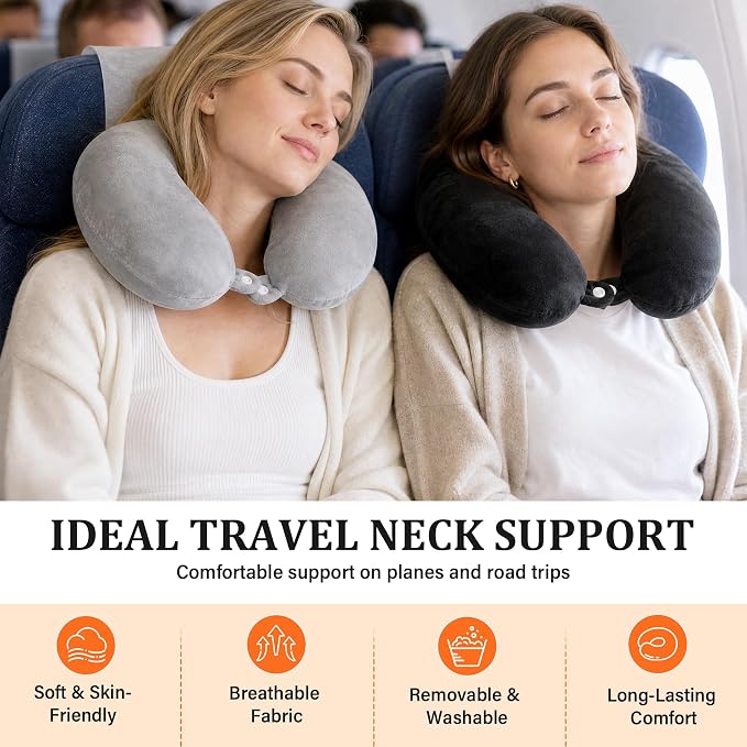 2 Packs Travel Neck Pillow Cover, Reusable U Shaped Washable Cover (Gray Black) - Image 5