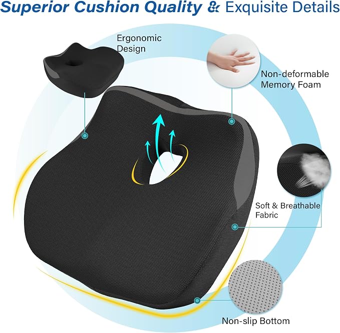 Allaboutsla Car Seat Cushion for Driving, Car Seat Pillow for Short Drivers | Ergonomic Memory Foam Seat Cushion for Pain Relief, Adult Booster Seat for Car, Butt Cushion for Car, Truck, Classic Black - Image 8