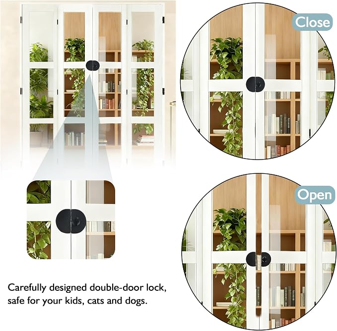 Bi-fold Door Lock - (2 Sets Metal) Closet Protection Child and Pet Proof - Suitable for All thicknesses of Wooden Door - Image 5