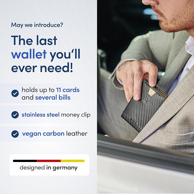 TRAVANDO Money Clip Wallet - RFID Protected Bifold Wallet for Men for 11 Cards - including Gift Box (Carbon & Orange) - Image 2