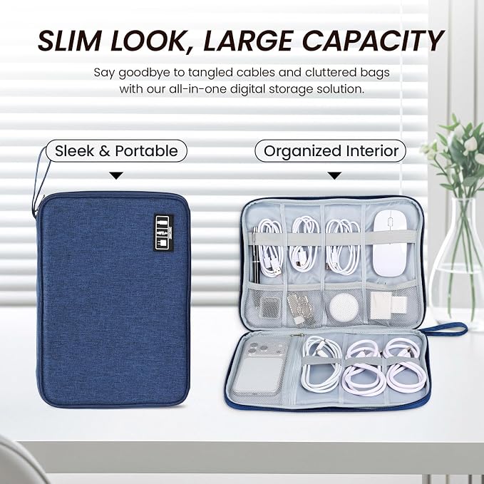 Cable Organizer Bag, Electronics Organizer Case for Tech Accessories | Store chargers, cables, power banks and adapters with elastic loops, mesh pockets and organized compartments for travel. - Image 4