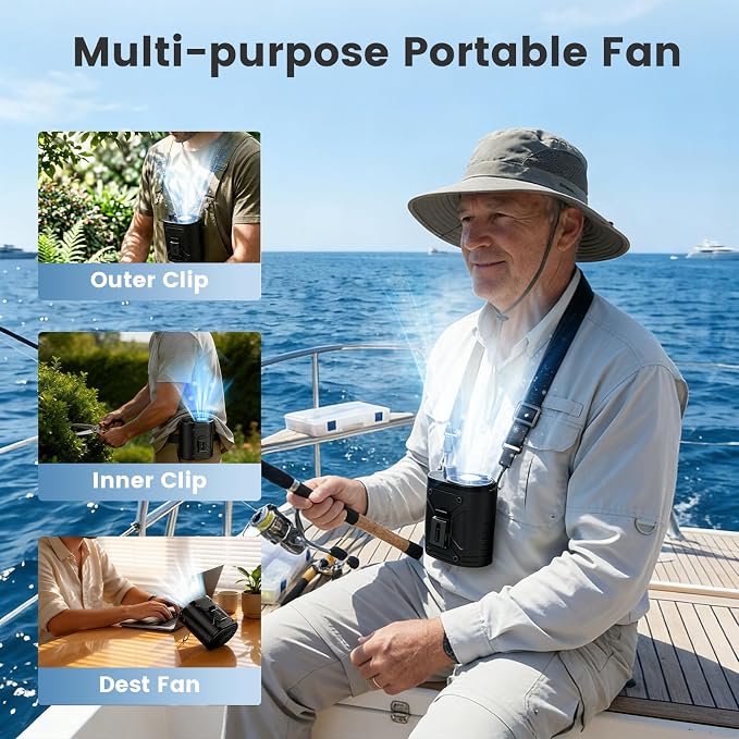 XAP Rechargeable Portable Fan, Infinitely Speed 12000RPM Strong Airflow, Personal Waist Fan Hands-Free Hanging Neck Fan, Wearable Belt Fan for Outdoor, Camping, Hiking, Jobsite - Image 4