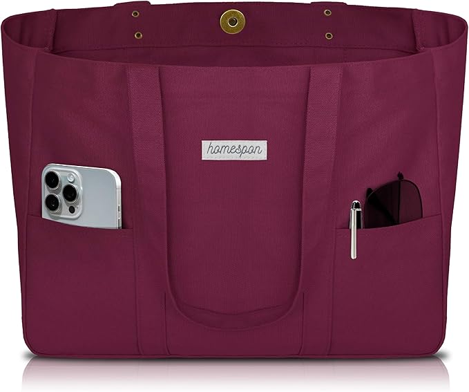 HOMESPON Large Canvas Tote Bag, Magnetic Work Laptop Pack for Women | Everything Bag, Multi Pockets, Internal Laptop Sleeve by HOMESPON