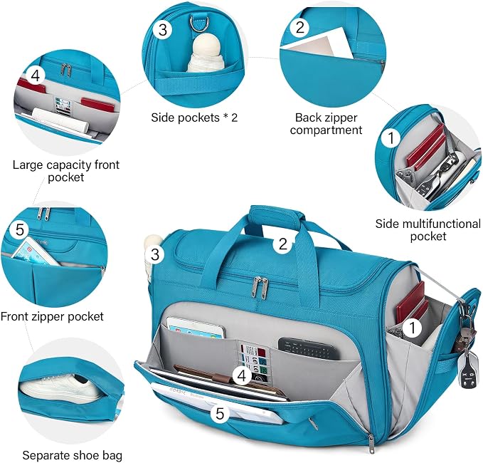 Hanke Carry On luggage Bags for Travel, Large Foldable Duffle Bag for Travel, Softside Lightweight Travel Bag Carry On Bags for Airplanes Women, Travel Tote Bags for Women Men.(Caribbean Blue) - Image 4