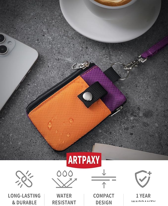 Artpaxy Minimalist Wallet For Mens Womens, Keychain RFID Blocking Zipper Small Wallet with ID Window 2 Lanyards,Water Resistant Travel Cash Card Coin Case Boys Girls - Image 2