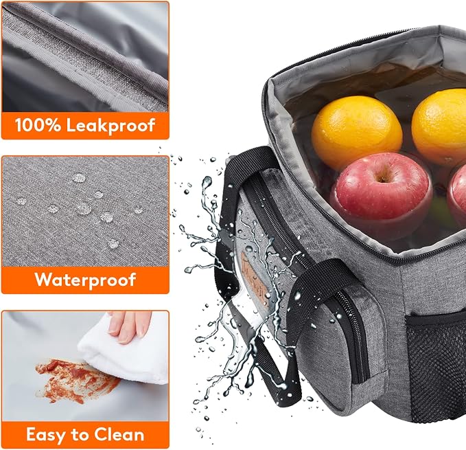 Lifewit Medium Lunch Bag, Insulated Lunch Box, Soft Cooler Cooling Tote for Adult Men Women, Gray 12-Can (9L) - Image 4