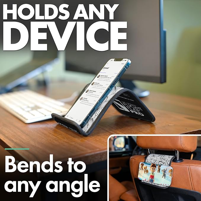Airplane Phone Holder - Foldable Phone Stand for Plane Travel | Aluminum Build, 9 x 5 in. Mono Floral, Tabletop Mount Desk, Plane Tray Seat back, Treadmill, Fits iPhone Cell Phone - Image 5
