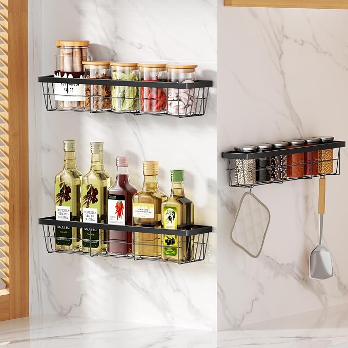 3PCS Cabinet Door Organizer,Self Adhesive Kitchen Cabinet Organizer,Over the Door Organizer Storage Box,metal Pantry Door Organizer,Storage shelf rv must haves. (Blackiron) - Image 3