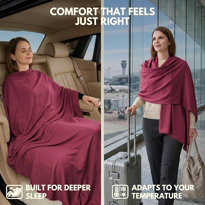 16-in-1 Compact Travel Blanket with Bag – Reversible, Ultra Soft Bamboo Airplane Blanket with Hidden Pocket – Packable for Flights & Travel Essentials (Semi-Weighted, Double Layer) - Image 5