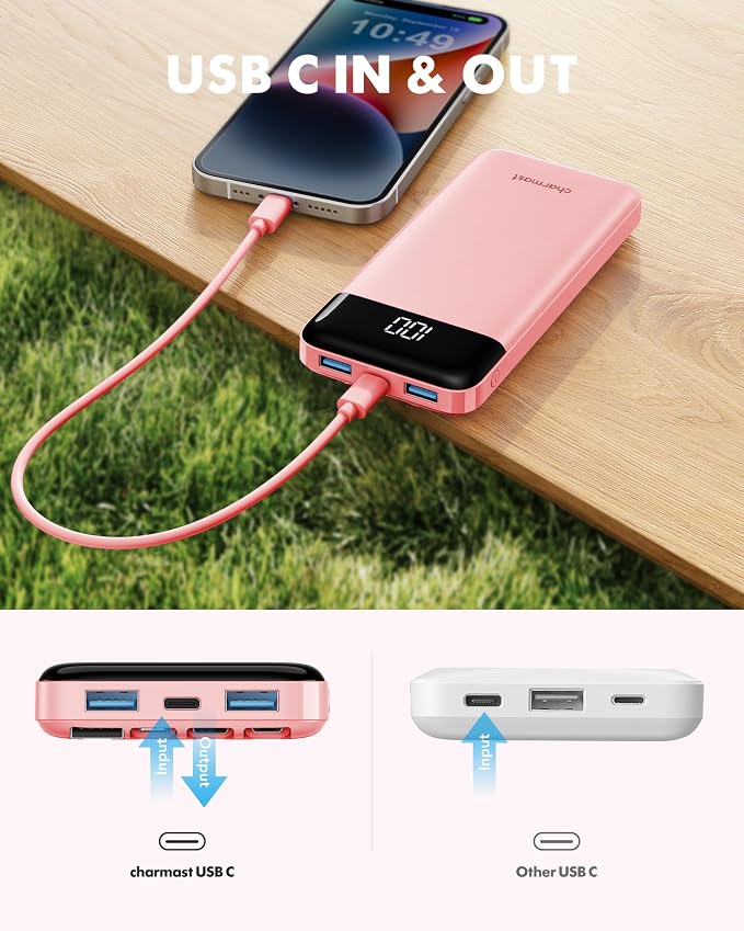 charmast Power Bank Portable Charger with Reinforced Built-in 4 Cables | 3A Fast Charging,10000mAh,6 Outputs 3 Inputs,Travel Essentials,TSA Compliant,LED Display,compatible with iPhone Samsung Moto - Image 8