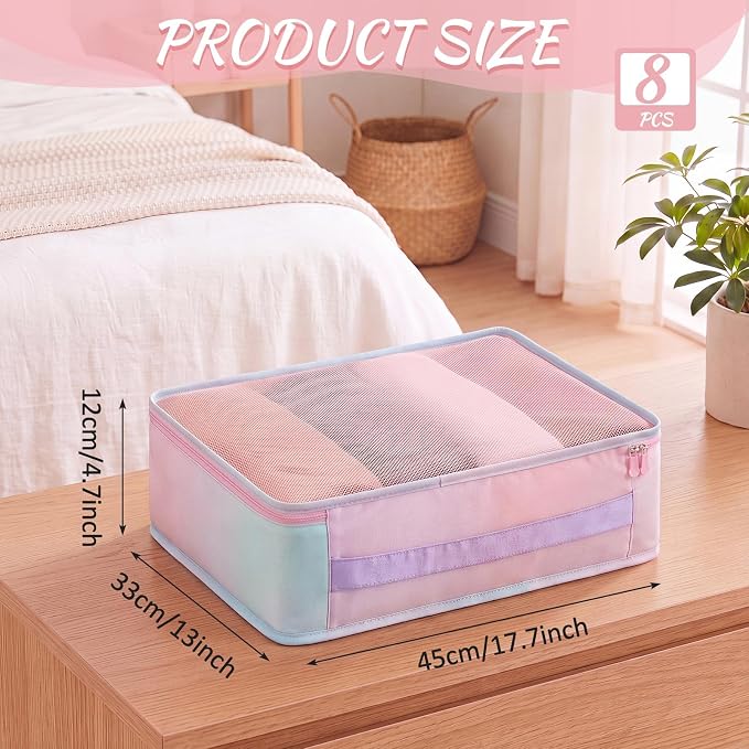 Silkfly 8 Pcs XL Packing Cube for Travel Luggage,Simple,Pastel | 17.7 x 13 x 4.7, Same Size, Pastel Suitcase Storage Organizer Set, Reusable Mesh Clothes Cube for Hike Camp Family Accessory - Image 2