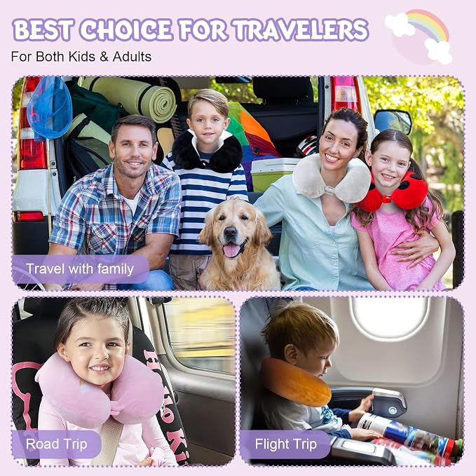Cirorld Travel Pillow for Kids Adult Cute Neck Pillow for Traveling Memory Foam Airplane Pillow Sleep Mask Animal Flight Pillow Head Rest Neck Support for Cars Long Flights (Pink, 9-12 Y/O) - Image 9