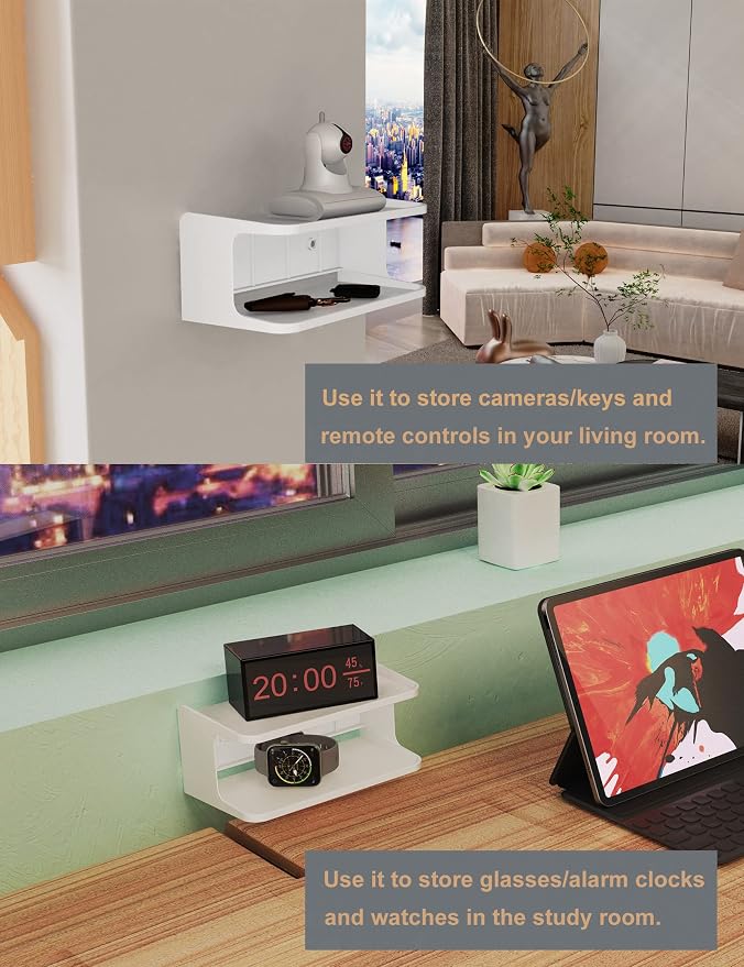 Bedside Wall Shelf Organizer, Small Bedside Shelf, (White) | Wall Mount for Bed, Stick on Wall Shelf, Double Tray Holder for Storing Cellphone, Glasses, Keys, Camera , Alarm Clock - Image 5